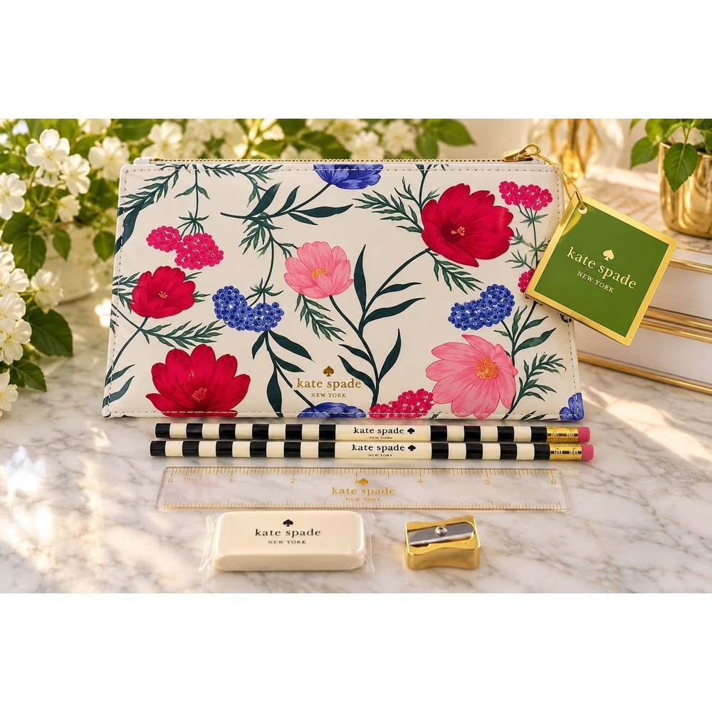 Kate Spade New York Blossom Pencil Pouch Floral Cottagecore Stationery Set NWT